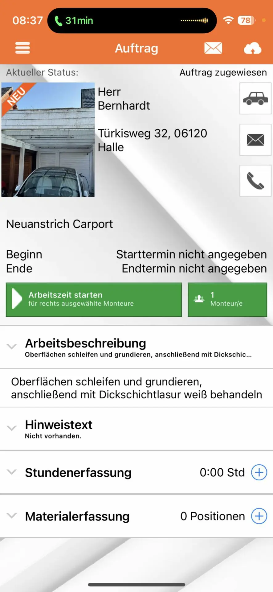 Screenshot Reparaturaufträge App für Handwerkersoftware