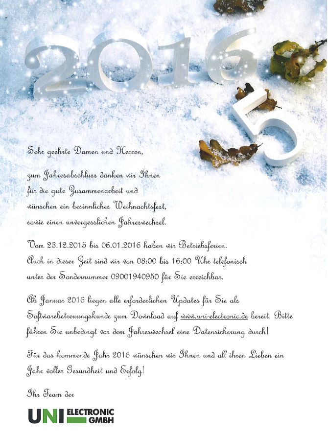 Betriebsferien in der Weihnachtszeit Weihnachtsbrief