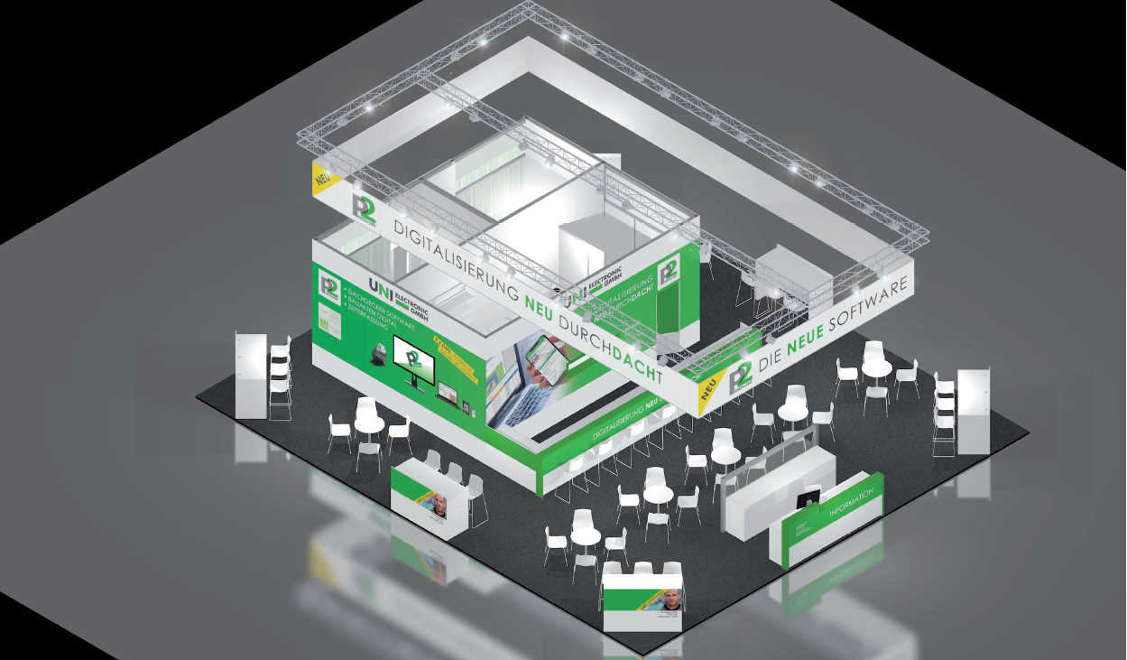 UNI-Messestand DACH+HOLZ 2020 Der UNI-ELECTRONIC Messestand in Halle 4.404