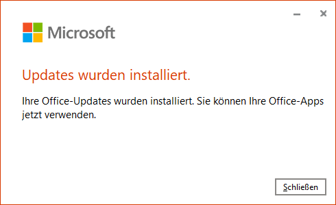 Office Update abgeschlossen Office Update abgeschlossen