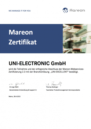 MAREON-Zertifikat für UNI-EXCELLENT MAREON