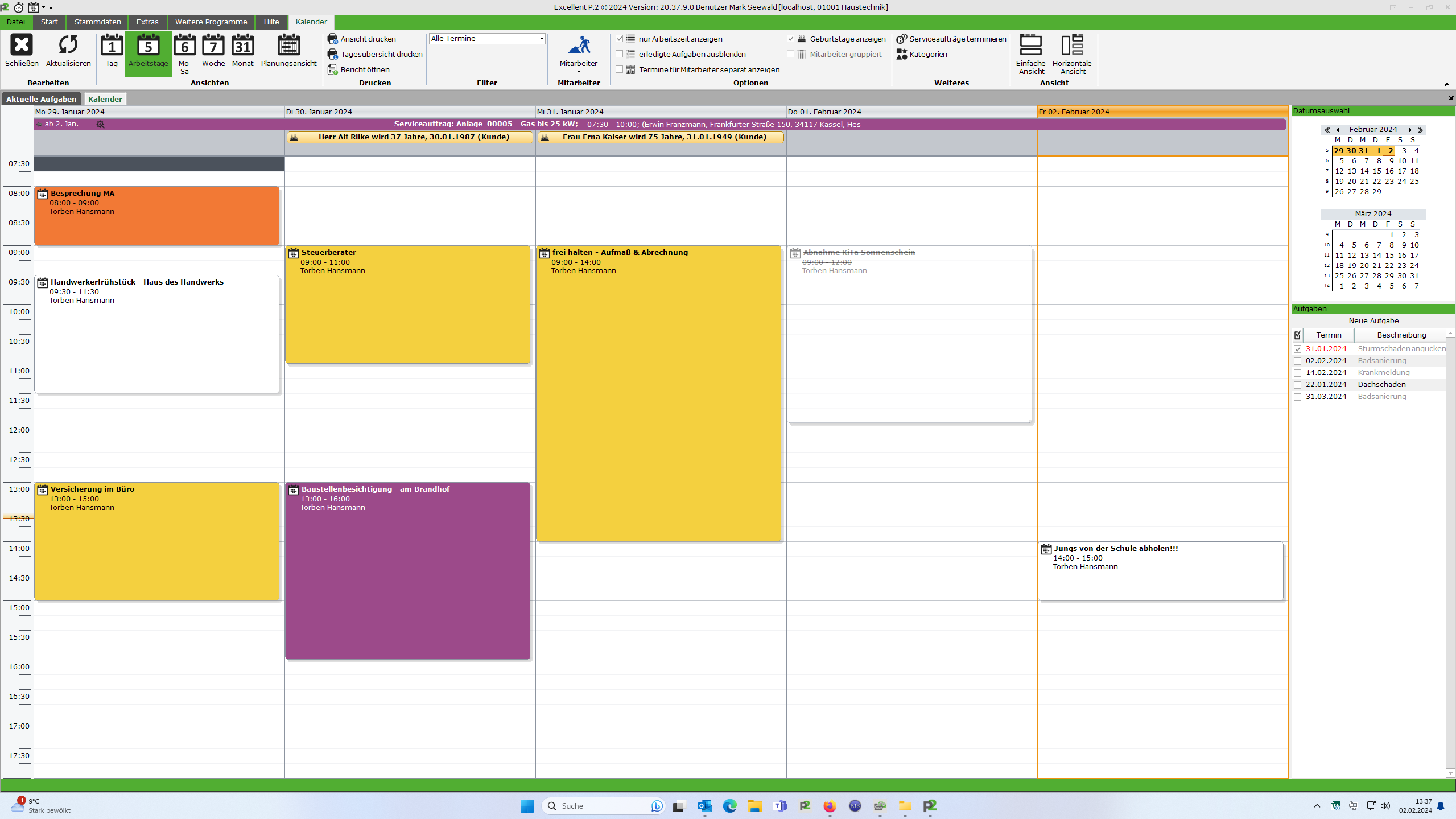 Kalender Screenshot Handwerkersoftware