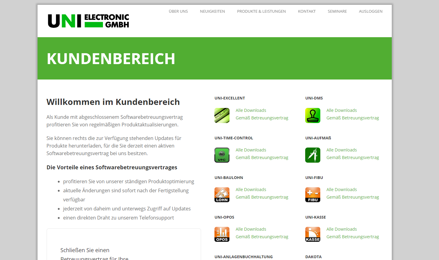 Startseite neuer Kundenbereich der UNI ELECTRONIC